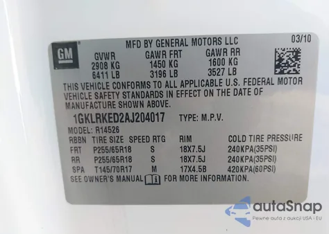 2010 GMC Acadia Sl from USA, damaged, VIN 1GKLRKED2AJ204017
